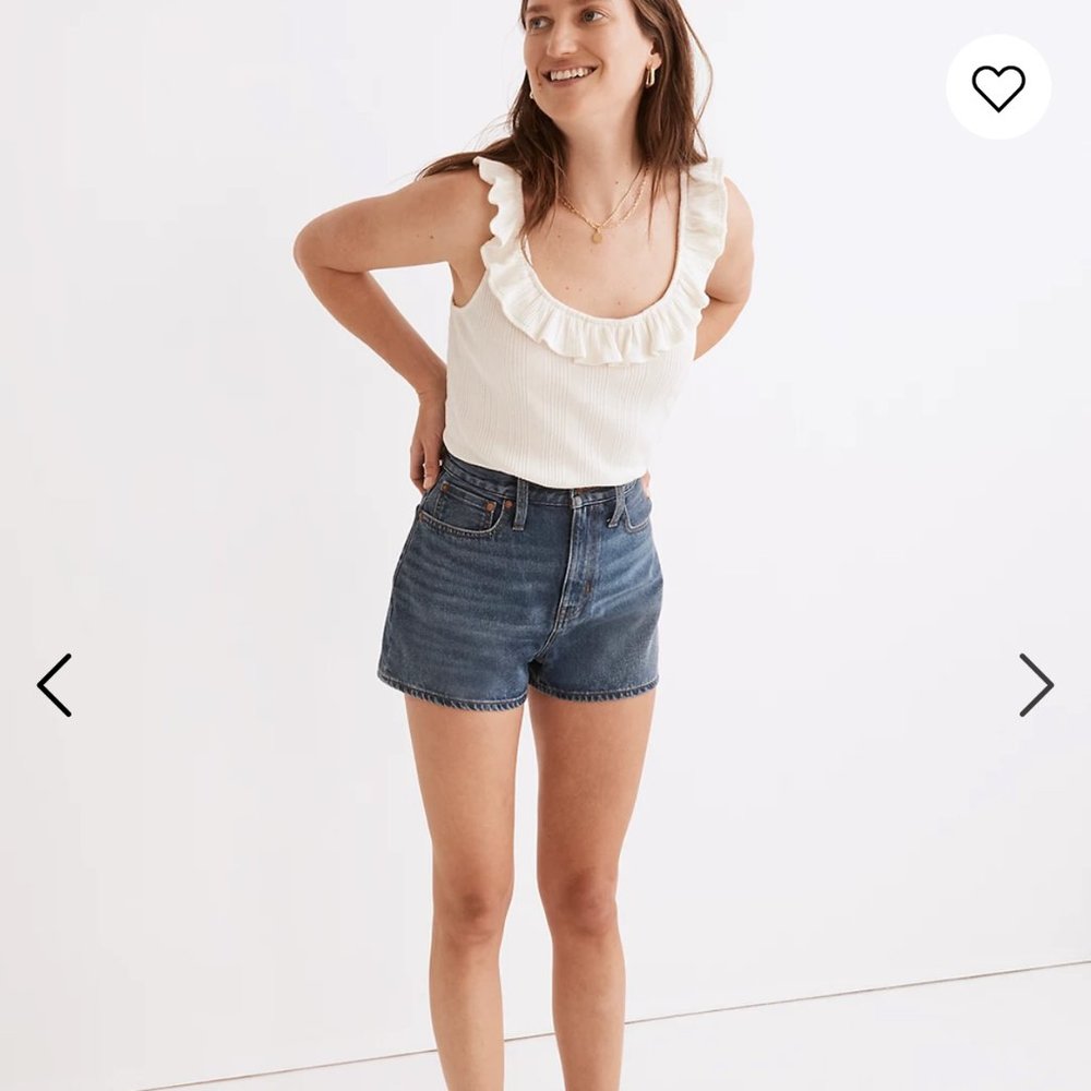 MADEWELL Antique Cream Ribbed Pointelle Ruffled Scoop Tank Size Large